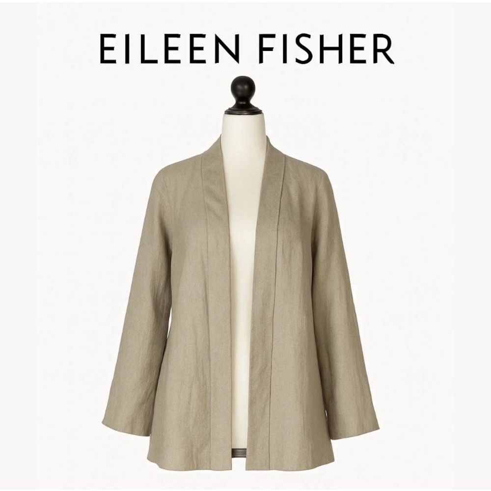 Eileen Fisher Organic Linen Drape Lagan Look Beige/Tan Open Jacket